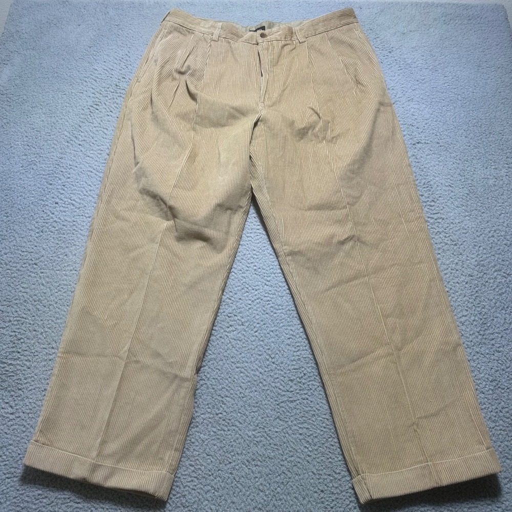 IZOD Mens 38 Tan Wide Wale Corduroy Pants Cuffed Straight Leg 100% Cotton
preppy